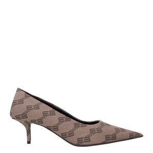 Balenciaga khaki brown logo pointed-toe power pumps with 55mm spike heel